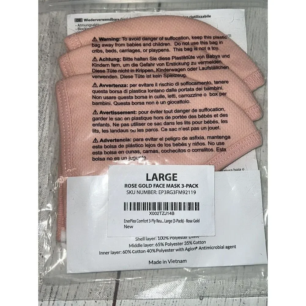 Rose Gold 3 Pack Face Mask Reusable
